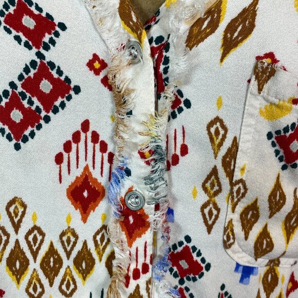 Blue B Button-Up Blouse Geometric Western Ikat Sz M #237K - Picture 7 of 9